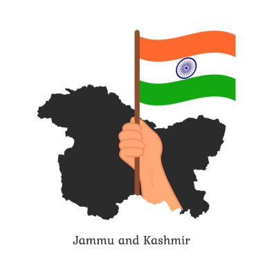 Jammu ve Kashmir harita çiziminde el ele tutuşan Hint bayrağı