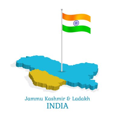 Hindistan Bayrağı Jammu Kaşmir ve Ladakh Birliği Bölgesi Harita Vektörü Resimleri Üzerinde Dalgalanıyor