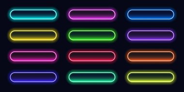 Web ve UI Tasarımı için Neon Button Set. Parlayan Vektör Düğmesi Simgeleri