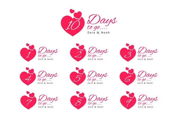 Günler İçin Kalp Şeklinde Geri Sayım Afişi. Romantik Zamanlayıcı Etiketi