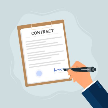 İşadamı Kâğıt Döküman Üzerine Kalem Sözleşmesi 'ni imzalıyor. Düz Sözleşmeli İmza Çizimi