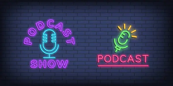 Podcast On Air Neon Etiketleri Seti Mikrofon, Kulaklıklar, Akış, Radyo Show Işık İşaretleri