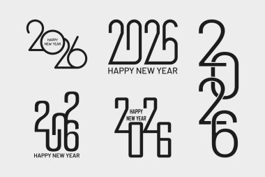 Kutlama için Logo Şablonları ile 2026 Mutlu Yeni Yıl Metin Tasarımı Koleksiyonu