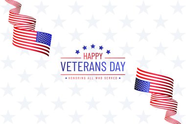 Gaziler Günü tebrik kartı tasarımı ABD bayrağı ve vatansever yıldız desenli illüstrasyon