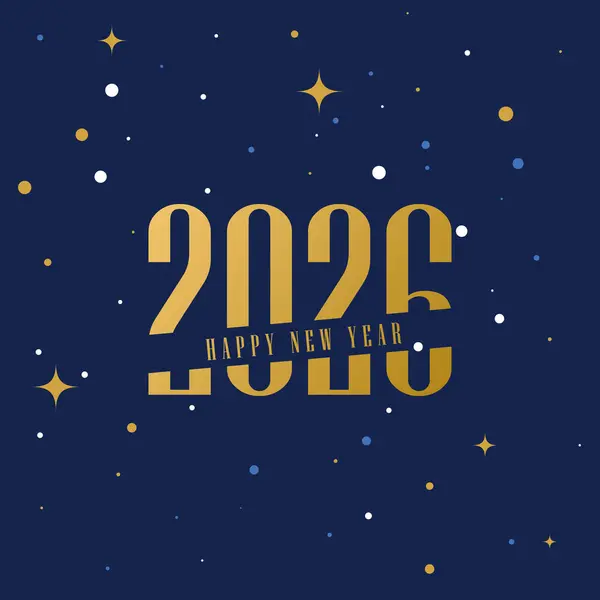 2026 altın yeni yıl poster tasarımı. Parlak sayılar, yıldızlar ve tebrik kartı çizimleri.