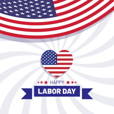 Kalp şeklinde Amerikan bayrağı ve vatansever tasarımı olan İşçi Bayramı vekil kartı kutlu olsun.