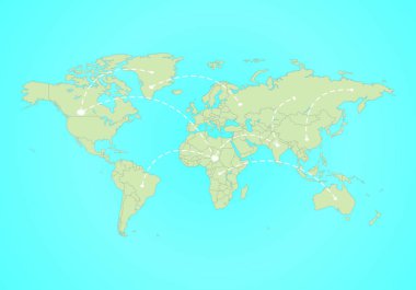 Küresel teknoloji veya sosyal bağlantı ağ düğümleri ve bağlantıları çizim ile Dünya Haritası