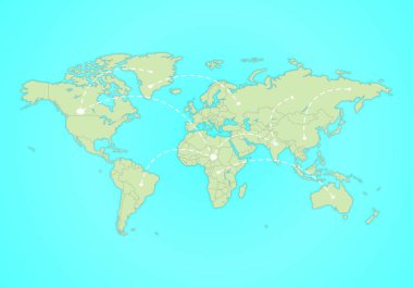 Küresel teknoloji veya sosyal bağlantı ağ düğümleri ve bağlantıları çizim ile Dünya Haritası