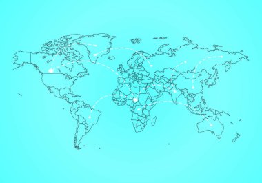 Küresel teknoloji veya sosyal bağlantı ağ düğümleri ve bağlantıları çizim ile Dünya Haritası