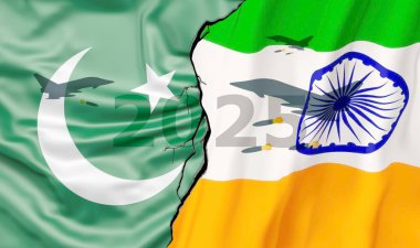 Hindistan Pakistan 'a karşı. Hindistan ve Pakistan 2025 sınırında savaş, savaş ya da savaş kavramı. Vektör illüstrasyonu.