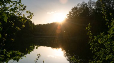 Gün batımında ormanda gölet
