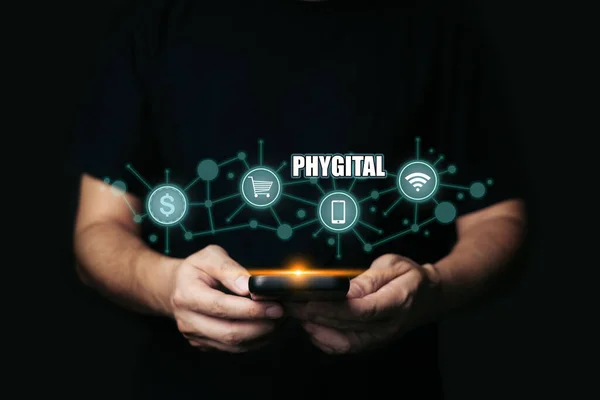 Phygital Marketing Zahrnuje Spojení Hmotných Fyzických Digitálních Fyzických Digitálních Zážitků — Stock fotografie