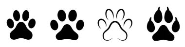 Paw Print. Köpek ve kedi pençe izi. Beyaz arkaplanda izole edilmiş hayvan pençesi izleri.