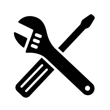 Tornavida ve ingiliz anahtarı simgesi. Ayarlar ve tamirat, servis işareti. Düz biçim.