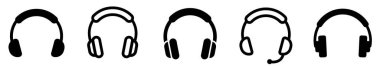 Kulaklık simgeleri ayarlandı. Kulaklık koleksiyonu. Siyah siluet kulaklık simgesi seti.