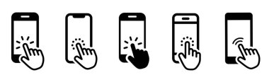 Elle tıklanan akıllı telefon. İmleç sembolü.