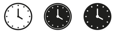 Saat simgesi ayarlandı. Zaman ve Saat simgeleri koleksiyonu. Çember ok simgesi. İnce çizgi biçiminde zaman ve saat simgeleri.