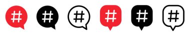 Hashtag icon in bubble. Hashtag symbol collection. Hash icons. Hashtag speech bubble icon.