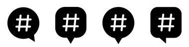Hashtag icon in bubble. Hashtag symbol collection. Hash icons. Hashtag speech bubble icon.
