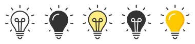 Ampul ışığı ikonu. Lamba hattı simgesi ayarlandı. Ampul, elektrik, parlaklık. Fikir lambası simgesi koleksiyonu.