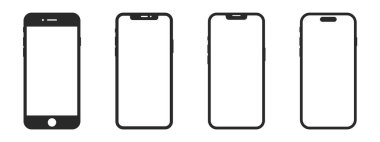 Akıllı telefon ikonları koleksiyonu. Akıllı telefon ve cep telefonu boş ekran ile izole edildi.