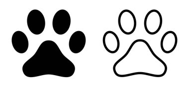 Paw Print. Köpek ve kedi pençe izi. Beyaz arkaplanda izole edilmiş hayvan pençesi izleri.