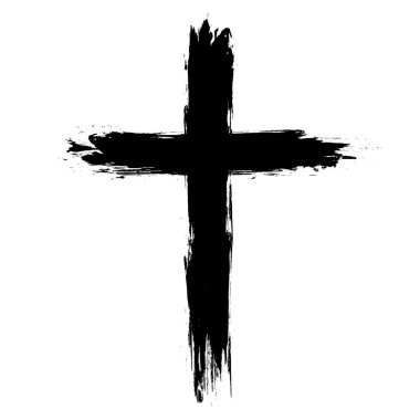Christian Cross 'un eli siyah grunge çizmiş. Haç boyalı fırçalar.