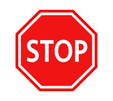 Kırmızı dur simgesi koleksiyonu. Sokak tabelasını durdur. Beyaz arkaplanda izole edilmiş uygulamalar ve web siteleri için metin düz simgesi ile el işaretini durdur.