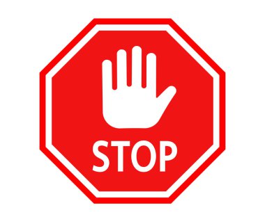 Kırmızı dur simgesi koleksiyonu. Sokak tabelasını durdur. Beyaz arkaplanda izole edilmiş uygulamalar ve web siteleri için metin düz simgesi ile el işaretini durdur.