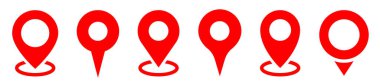 Harita pin konumu simgeleri. Modern harita işaretleyicileri. Harita yeri işaretleyicisi. Konum simgesi. Konum simgesi. Harita işaretleyici simgesi seti. GPS konum sembolü koleksiyonu.