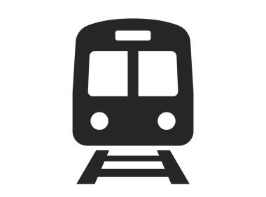 Metro siyah düz ikonu. Demiryolu taşımacılığı. Tren ya da tramvay işaretinin önü. Tren, demiryolu, metro.