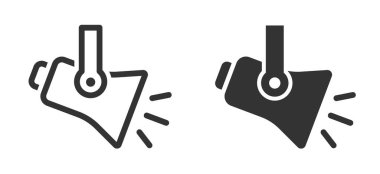 Sahne ışıkları simgesi ayarlandı. Spot ışığı dolduruldu ve simge simgesi belirtildi. Beyaz arkaplanda müzik spot ışığı vektör simgesi.