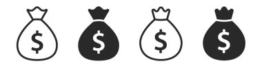 Para Çantası simgesi seti. Çantalı Dolar Para Simgesi. Para çantası vektör koleksiyonu. Madeni para çuvalı iş tabelası kavramı.
