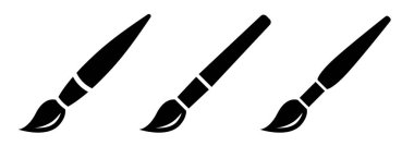 Fırça ikonu seti. Sanatçı işi aletleri, resim simgeleri. Sanatçı simgesi vuruş biçimi.