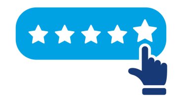 Müşterilerden 5 yıldız. Müşteriden geri bildirim. Beş yıldızlı ürün değerlendirmesi başparmaklar yukarı simgesi ile.