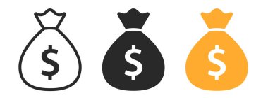 Para Çantası simgesi seti. Çantalı Dolar Para Simgesi. Para çantası vektör koleksiyonu. Madeni para çuvalı iş tabelası kavramı.