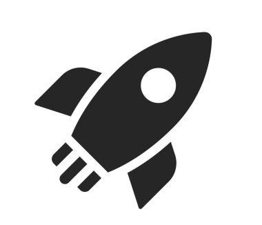 Roket ikonu. Uzay gemisi vektörü. Roket fırlatma işareti. Başlangıç simgesi.