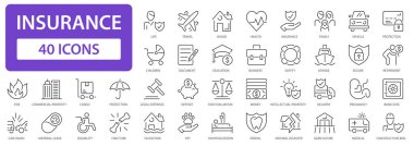 Sigorta hattı simgeleri koleksiyonu. Sigorta tabelası kazı seti. Basit vektör simgesi.