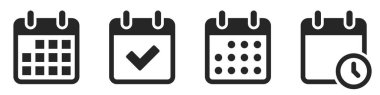 Takvim düz simgesi seti. Bitiş tarihi, takvim bildirimi, anımsatıcı düzenleyici.