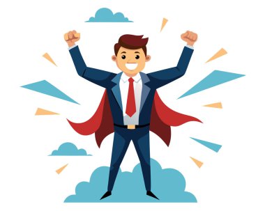 Beyaz arka planda izole edilmiş başarılı iş adamı kahraman imajı..