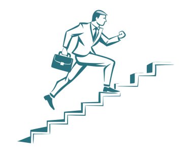 Beyaz arka planda izole edilmiş, merdiven tırmanma vektör görüntüsü çalışan bir işadamı.