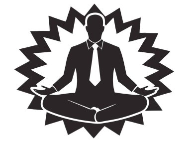Sakin bir iş adamı, beyaz arka planda izole edilmiş vektör görüntüsü üzerinde meditasyon yapıyor..