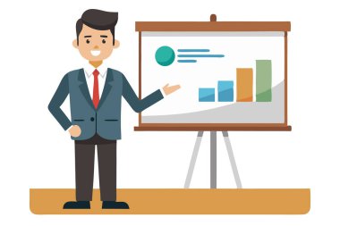 Beyaz arkaplanda izole edilmiş, sunum vektör resmi üzerinde iş adamı.