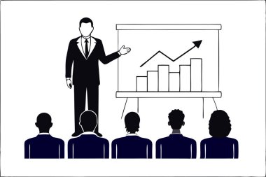 Beyaz arkaplanda izole edilmiş, sunum vektör resmi üzerinde iş adamı.