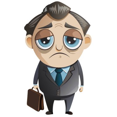 İşadamı, beyaz arka planda izole edilmiş, sıkı bir vektör görüntüsüyle uyumayı denedi..