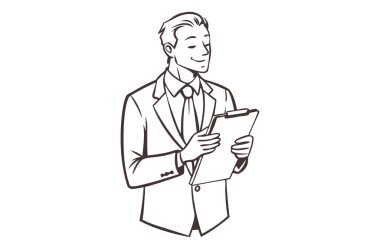 Beyaz arka planda izole edilmiş, doldurulmuş vektör görüntüsü olan kendinden emin bir iş adamı..