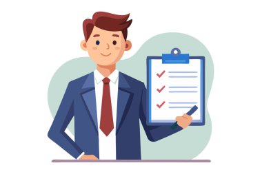 Beyaz arka planda izole edilmiş, doldurulmuş vektör görüntüsü olan kendinden emin bir iş adamı..