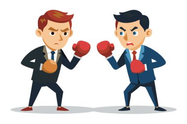 Boks eldivenli iki işadamı vektör görüntüsü, beyaz arka planda izole edilmiş..