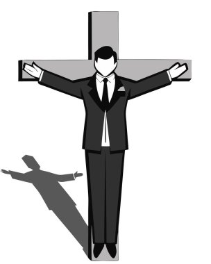 Çarmıha gerilmiş iş adamı vektör görüntüsü, beyaz arkaplanda izole edilmiş..