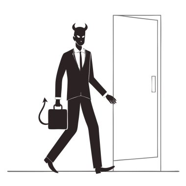 Şeytan işadamı yürüyen vektör resmi, beyaz arkaplanda izole edilmiş..